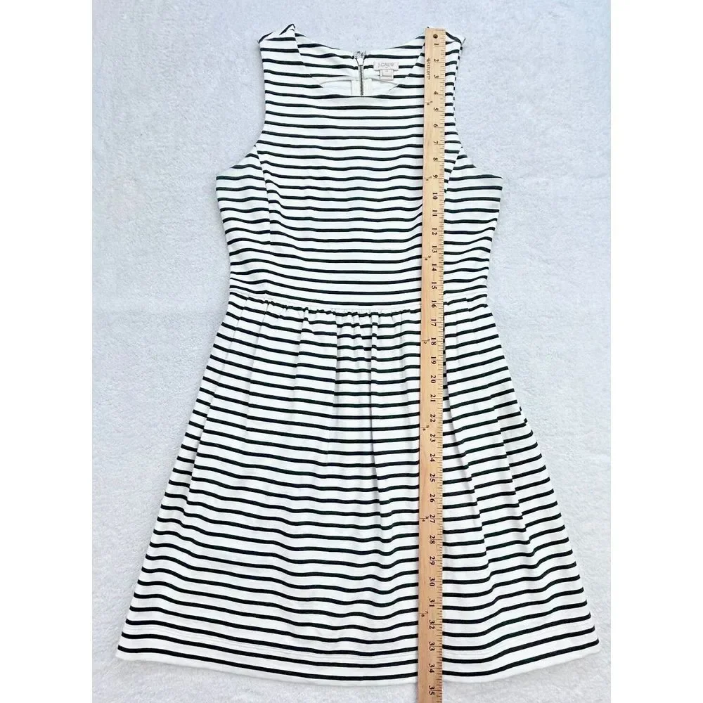 J Crew A-line XS Sleeveless American White Black‎ Striped Dress Pockets